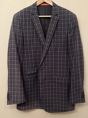 Ben Sherman Men's Blue Gray Plaid Blazer Sport Coat Size 42 L Cotton Wool Blend - Image 1 of 4