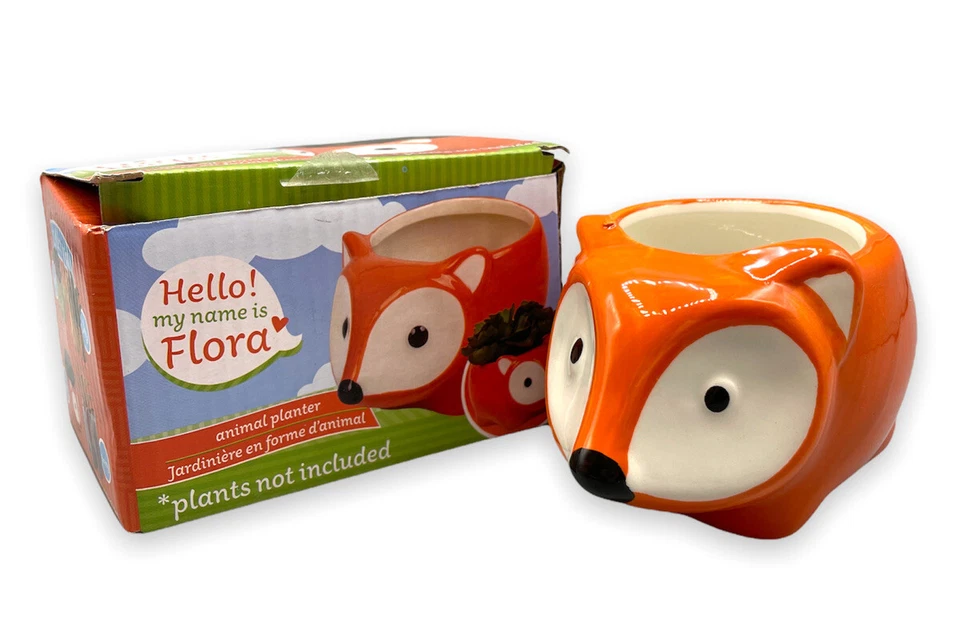 Maceta de animales de cerámica Flora el Zorro 5"x2,75" en caja linda estatuilla decoración maceta Foto 1 de 4
