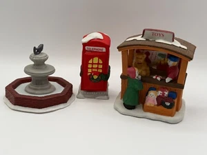 Christmas Village Toy Stand Fountain Phone Booth - Picture 1 of 14