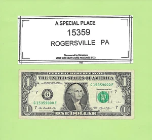 ZIP CODE '15359' .. ROGERSVILLE, PA. ... 2013 $1 G 15359 000 F .... 15359 - Picture 1 of 1