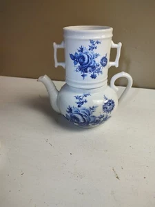 Pillivuyt France Teapot Diffuser Strainer Blue Rose Florals 3 Pieces - Picture 1 of 14