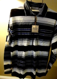 Men's Quarter Zip Long Sleeve Black White Striped Shirts by Mountain Express M - Picture 1 of 9