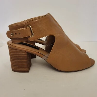 Sandalias STEVEN STEVE MADDEN 10 Cuero Tostado VENUZ Peeptoe Slingback Bloque 3" Tacón Foto 1 de 4