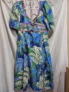 FarmRio Jungle Panther Midikleid Cut Out Grün Blau Large - Bild 1 von 3
