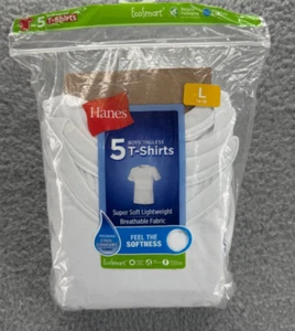 Hanes Boys 5 Pack White Tagless Short Sleeve T-Shirts Size 14-16 Large - Picture 1 of 3