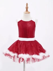 Kids Girls Ballet Latin Dance Costume Sequin Jazz Modern Tutu Skirt Fancy Dress - Picture 1 of 17