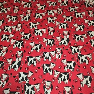 Vintage 1996 Fabric Traditions #2577 Cows Wearing Bandanas On Red Background... - Image 1 of 4