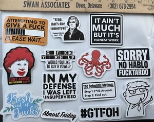 Lot Of 13 Funny Sarcastic Vinyl Waterproof Stickers Decals - Picture 1 of 4