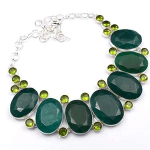 Simulated Emerald Peridot Gemstone Handmade Big Necklace Jewelry 120 Gms LV-1333 - Picture 1 of 1