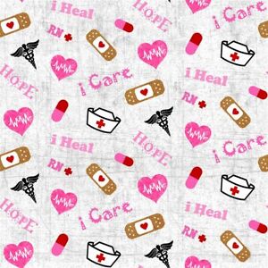 Nurse RN Cotton Fabric with All Over-Nurse Cotton Fabric Sold by the Yard