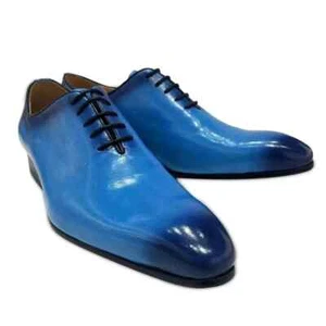 Handmade Men Blue Leather Stylish Lace Up Dress Shoes, Formal Party Wear Shoes - Picture 1 of 3