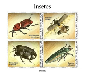 INSETTI E COLEOTTERI Insetti/Coleotteri MNH Foglio timbro 4 V #50 (2021 Sao Tome) - Foto 1 di 1