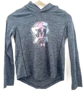 NEW Maryland Terrapins UMD Under Armour UA Gray LS Hooded Shirt Youth Girl's M - Picture 1 of 9