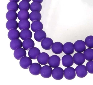 6mm Matte Frosted Neon Rubberized Glass Round Beads - Blue Violet 16" - Picture 1 of 2