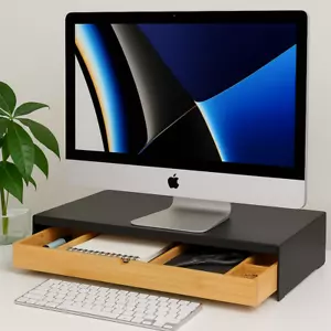 Monitor Stand with Storage Drawer, Bamboo Desktop Organizer for Office - Picture 1 of 12