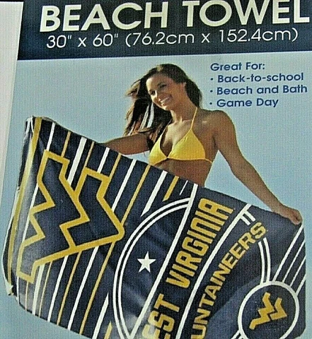NCAA West Virginia Mountaineers Beach Towel Vertical Logo Name 30"x60" WinCraft Cover