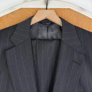 Jos A Bank Suit Mens 44L Gray Pinstripe 2 Button 100% Wool Pants 38x32 Pleated - Picture 1 of 21