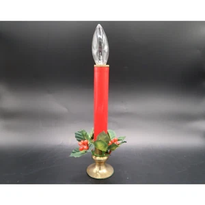 Batteriebetriebene Elektrische Kerze Rot Massiv Messing Sockel Urlaub Weihnachten Vintage - Bild 1 von 7