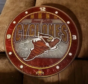 Iowa State Cyclones Logo 12" Premium Art Glass Wall Clock - Picture 1 of 11