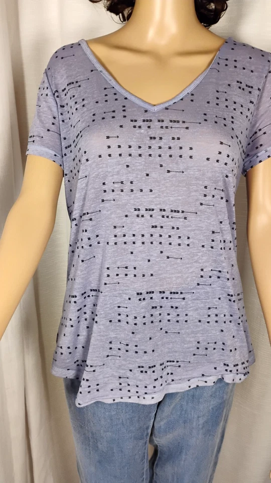 Camiseta deportiva Mudd Lg púrpura elástica en 4 vías ajustada semi transparente cuello en V boho Foto 1 de 4