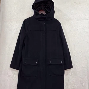 LL Bean Pea Coat Women's L Lambs Wool Hooded Zip Quilted Lining Thinsulate Navy - Picture 1 of 21