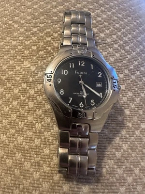 RELOJ FUTURA HOMBRE ESFERA NEGRA Reloj Cuarzo Acero Inoxidable Batería Nueva Foto 1 de 4