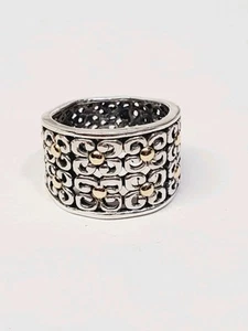Samuel Behnam .925 Sterling Silver /18Kt. Wide Band Ring Cut Out Flowers S 6.5 - Picture 1 of 6