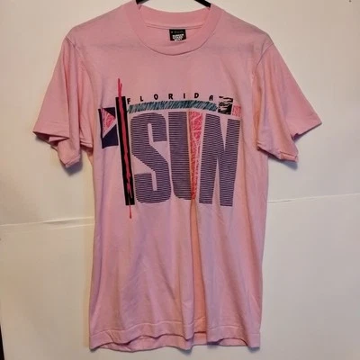 Camiseta Vintage Años 90 Florida Sun Tee Rosa 17x28 Mediana Pequeña Foto 1 de 4