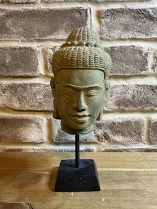 Khmer Phnom Da Style Hand Carved Mounted SandStone Buddha Head Statue - Picture 1 of 7