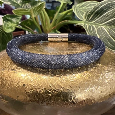 Pulseira de tubo de malha de cristal azul Swarovski fecho de aço inoxidável usada - Imagem 1 de 4