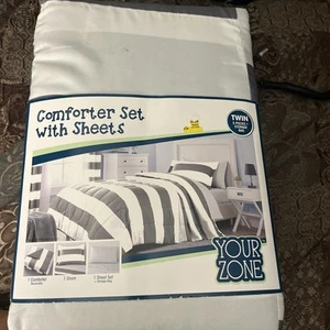 Your Zone Twin/ Gray & White Stripes Comforter & Shams8 - Picture 1 of 1