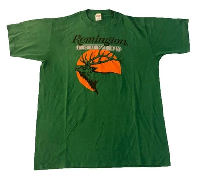 Vtg Remington Country Elk Green T-Shirt LG Single Stitch Jerzees By Russell 80s  - Image 1 of 4
