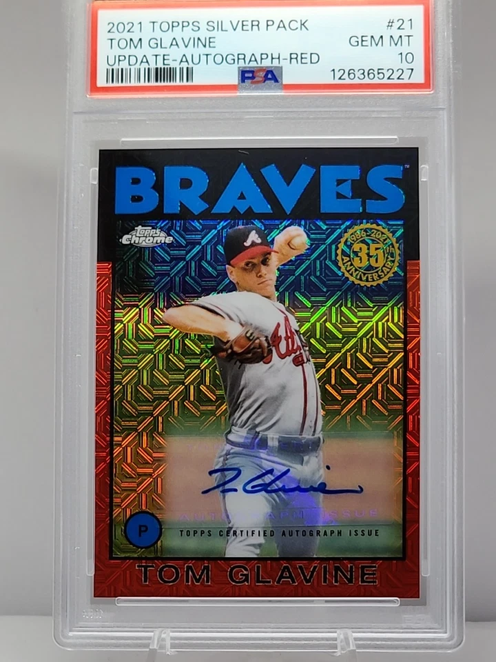 Topps Silver Pack 2021 - Actualización Tom Glavine autógrafo rojo 3/5 #21 PSA 10 Foto 1 de 4