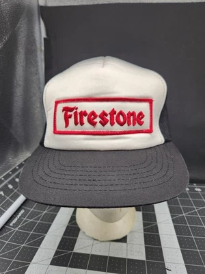 Sombrero de camionero vintage Firestone Tires rojo blanco malla Snapback Foto 1 de 4