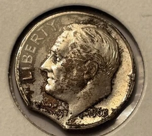 1963-d Roosevelt Dime 10C DOUBLE Clipped Mint Error Stamped Planchet Coin - Picture 1 of 2