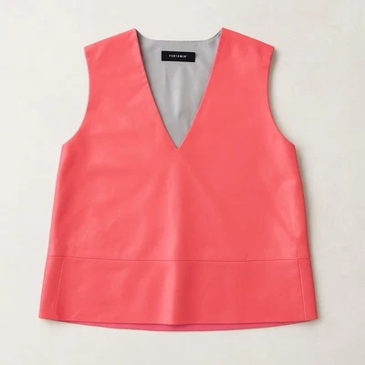 Lanvin Париж коралловый кожаный топ M США 8 ЕС 40 • V-образным вырезом без рукавов французский роскошь - Изображение 1 из 4