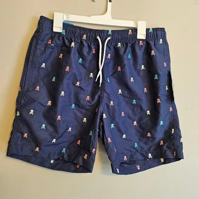Surf Style Navy Blue Colorful Skulls Swim Trunks Large NWT - Image 1 of 4