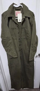 LEVIS Premium Iconic Button Down Straight Leg Jumpsuit Sz Large Olive Green - Picture 1 of 6