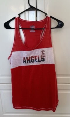 Camiseta sin mangas Majestic para mujer Los Angeles Angels of Anaheim Game Time Glitz, roja, talla LG. Foto 1 de 4