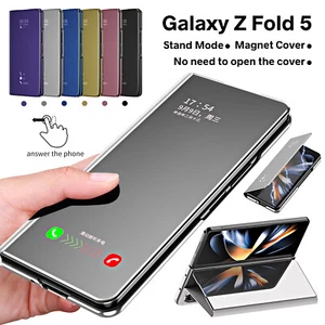 For Samsung Galaxy Z Fold 6/5/4/3 Magnetic S-View Mirror Plating Stand Flip Case - Picture 1 of 55