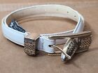 BRIGHTON White Smooth Leather w/ Silver Etched Buckle B2802 Sz 28 Small Belt