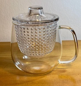 KINTO UNITEA UNIMUG S~Clear Glass Mug w/Large Plastic Tea Infuser & Lid 350ml - Picture 1 of 13