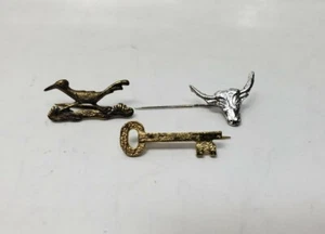 (NEU) 3er Set Western Hut/Anstecknadeln Longhorn, Skelett Schlüssel, Roadrunner - Bild 1 von 4