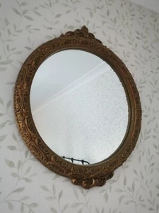 Antique Vintage Style Ornate Round Gold Mirror & Crest 21" x 18" Rococo Baroque - Picture 1 of 19