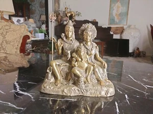 BRASS STATUE HINDU LORD SHIVA GODDESS PARVATI BABY GANESHA- 9 IN- 8.7 lbs. - Picture 1 of 13