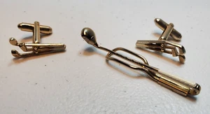 Vintage Golf Clubs Cuff Link and Bar Tie Clip Set - Picture 1 of 3