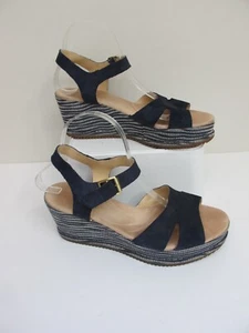 CLARKS ESPADRILLES Size 6.5/40 Navy BLue Suede Leather Upper- Wedge Heel- VGC - Picture 1 of 4