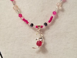Handmade Pink & Silver Tone Glass Bead Necklace w/ Lobster Clasp - Picture 1 of 6