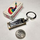 Vintage PARROT Miniature Harmonica keychain in box Rainbow graphics micro nano