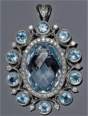 Colgante corona reina estrella corte ovalado aguamarina para regalo de boda plata de ley 925 Foto 1 de 4